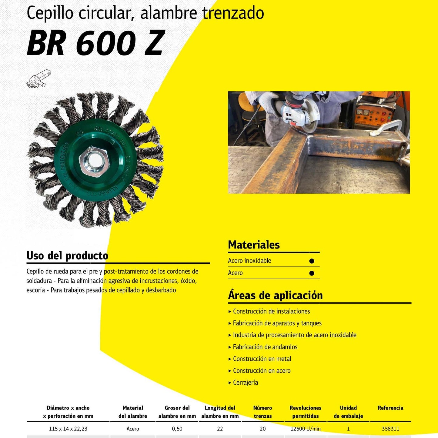 Grata Circular Trenzada BR600Z INOX 115x14mm / M14 - Klingspor - Herram.cl