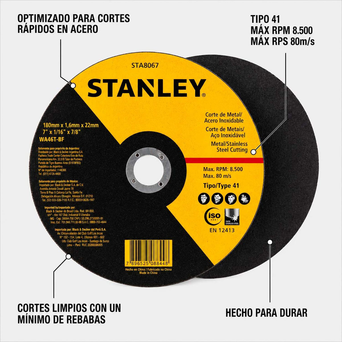 Disco de Corte Stanley STA8067 Inox 7''x1.6mm - Herram.cl