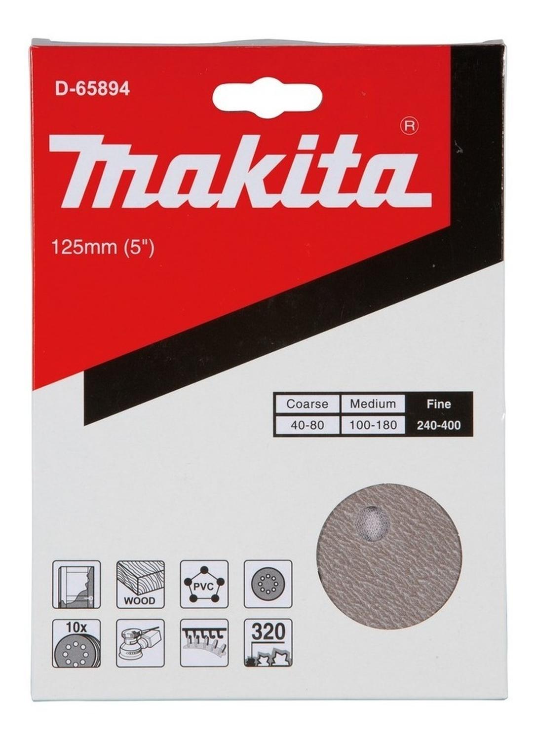 Pack 10 Discos Lija Con Velcro 125mm G320 - Makita - Herram.cl