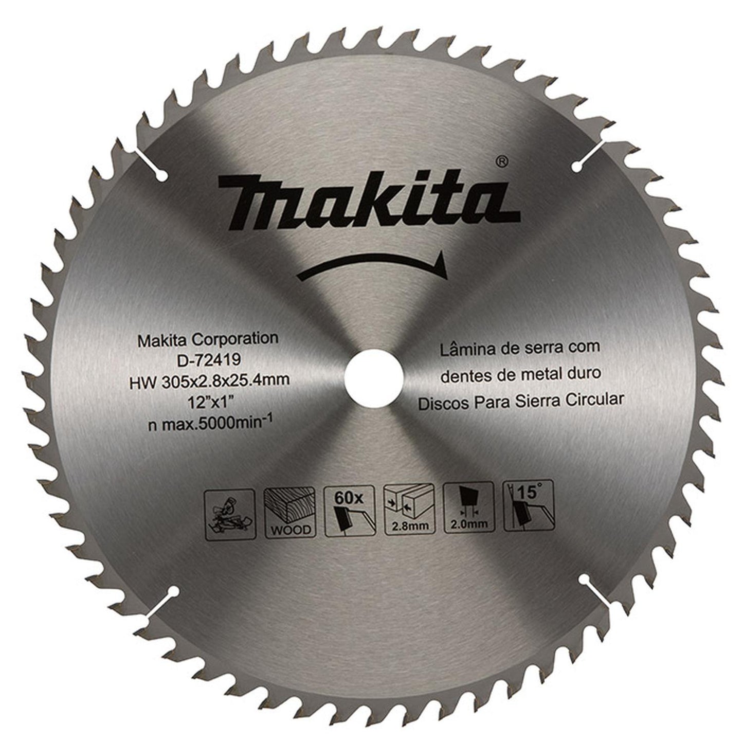 Disco de Sierra 12''x2,8x25,4mm 60 Dientes - Makita - Herram.cl