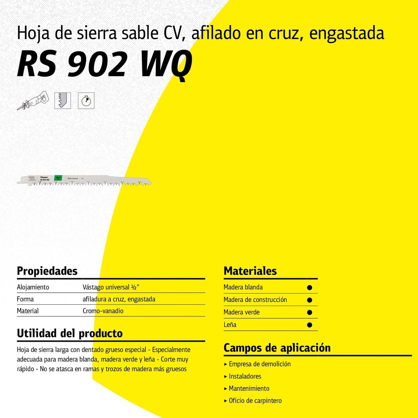 Hoja de Sierra Sable RS902 WQ Madera 240mm 5 Pzas - Klingspor - Herram.cl