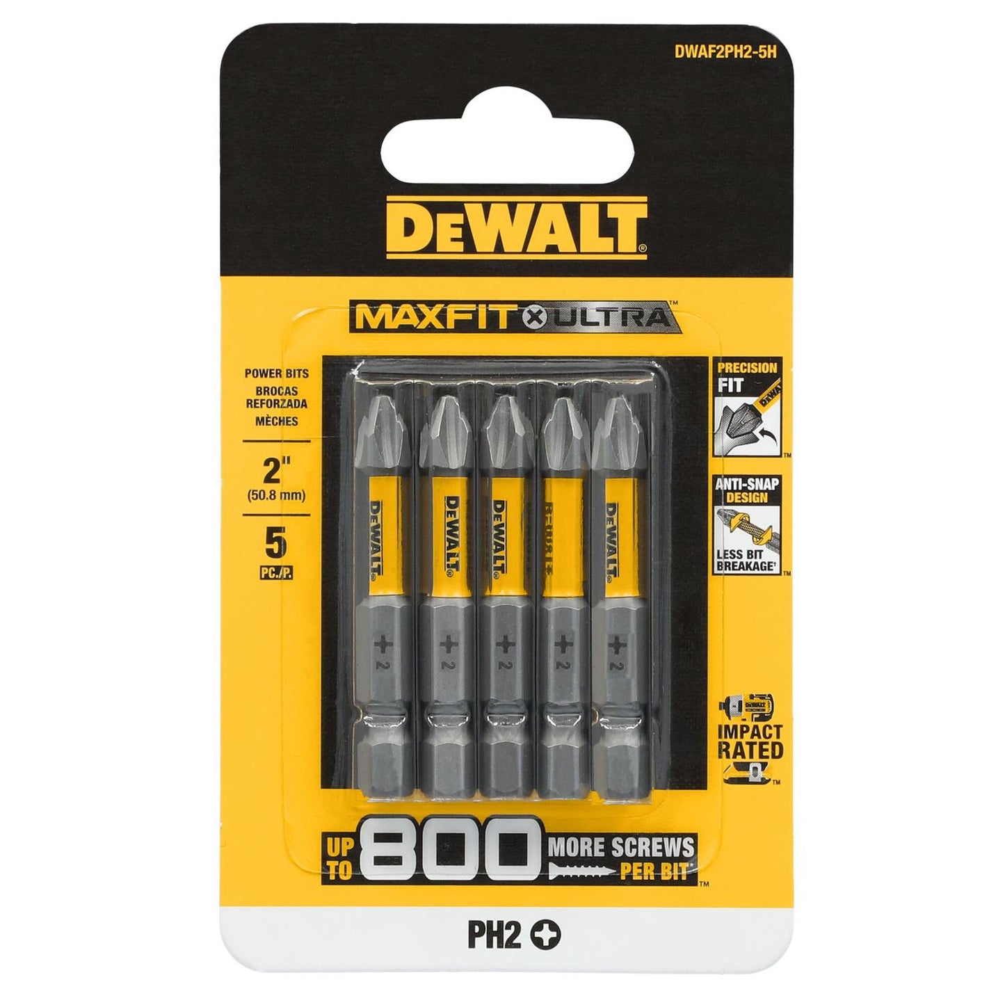 Puntas Maxfit - Ultra PH2 - 2'' (50.8mm) 5 Pzas - DeWALT - Herram.cl