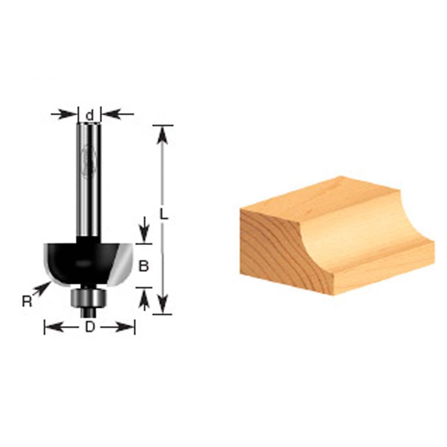 Fresa Media Caña C/Rod. R 3/16''x7/8'' Toma 1/4'' - Makita - Herram.cl