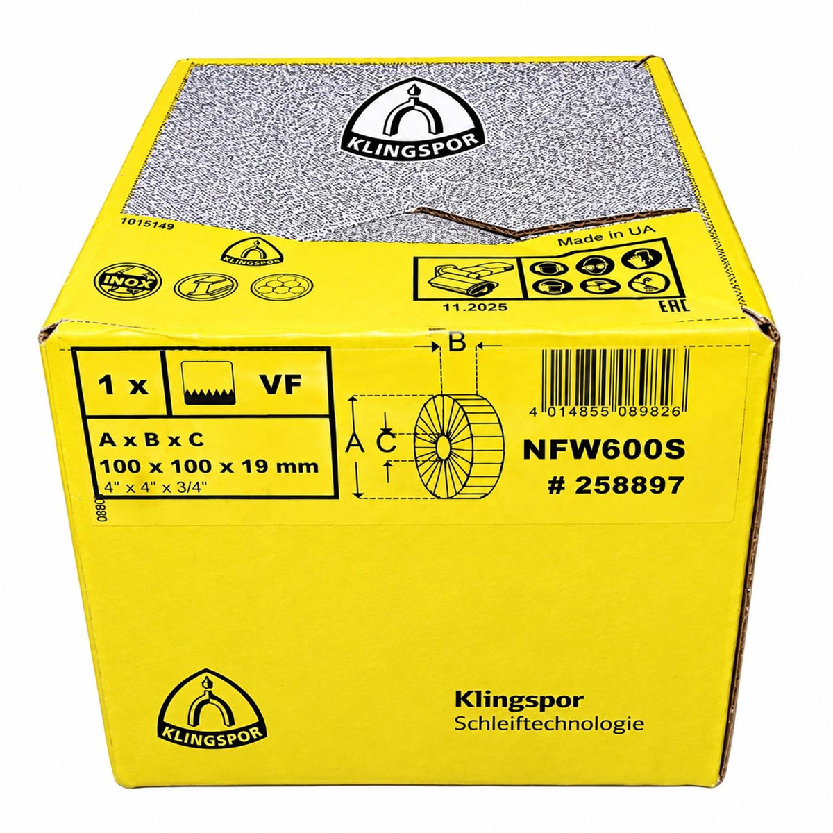 Rueda Fibra NFW600 S 100x100x19mm Fino - klingspor - Herram.cl
