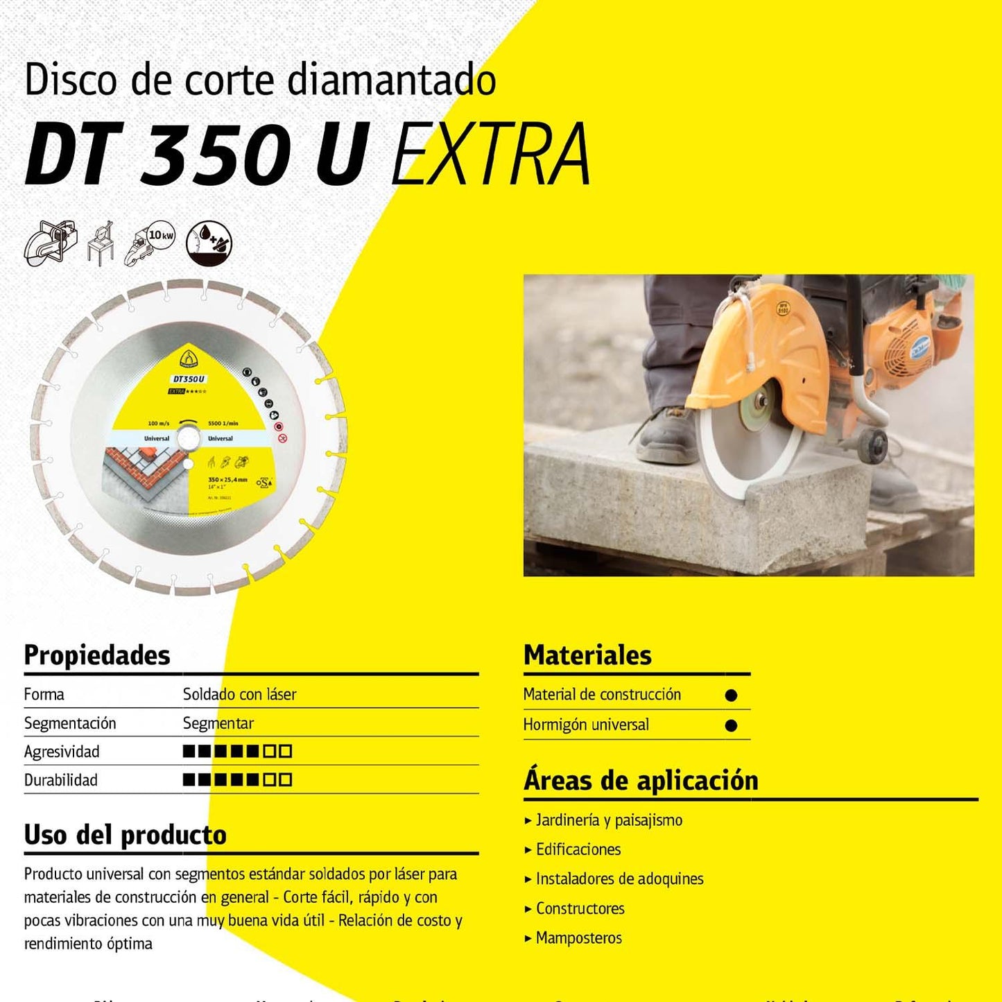 Disco Diamantado Corte Universal DT350U 14''x1'' - Klingspor - Herram.cl