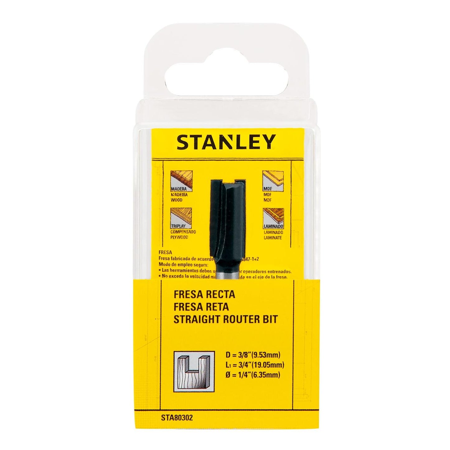 Fresa Recta Toma 1/4'' 3/8''x3/4'' - Stanley - Herram.cl