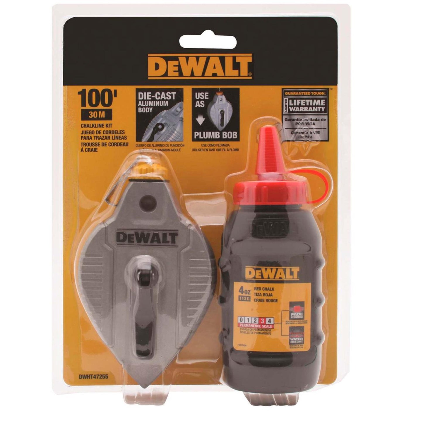 Set Tizador Aluminio 30m/100' + Tiza Roja - DeWALT - Herram.cl