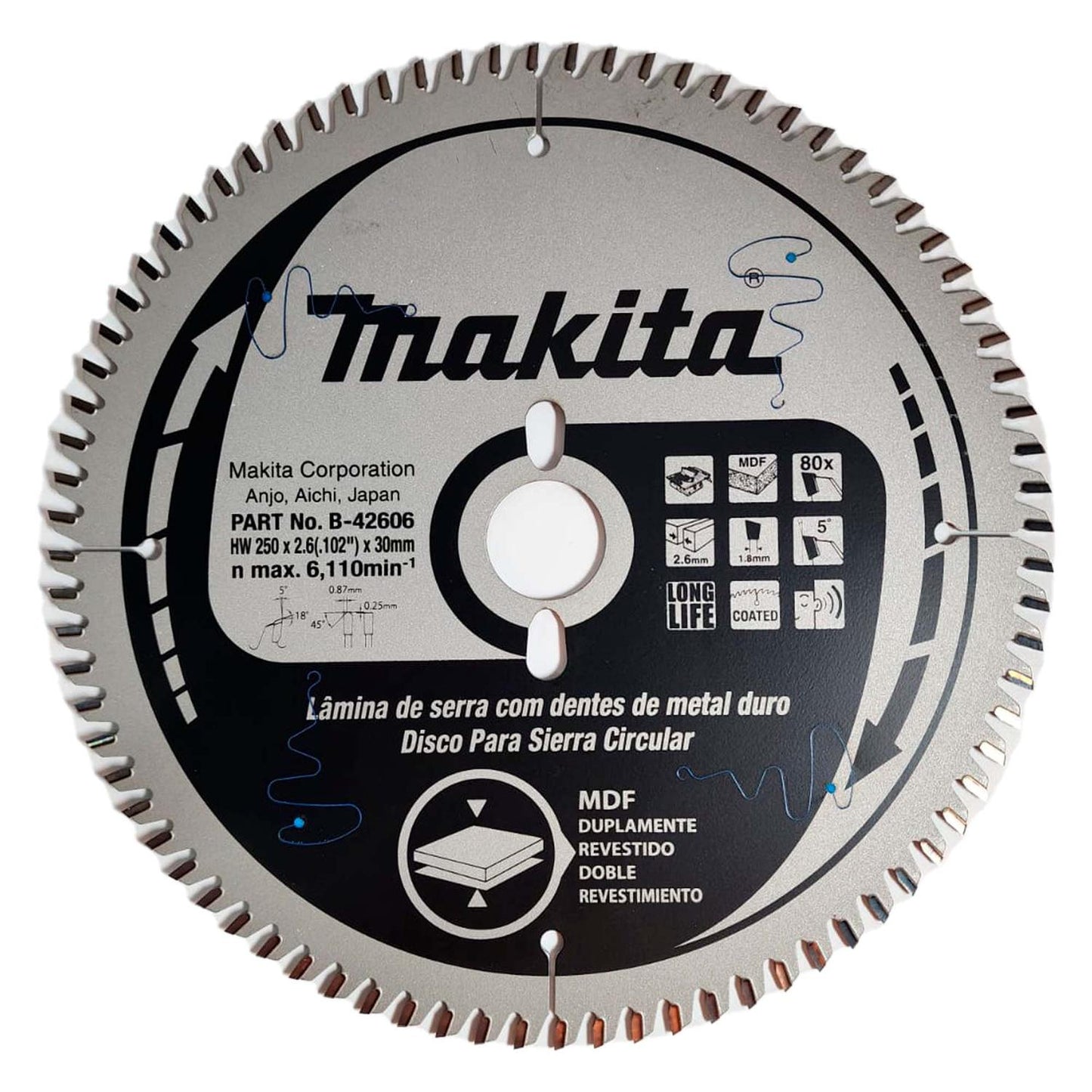 Disco De Sierra 10''x2,6x30mm 80 D Melamina - Makita - Herram.cl