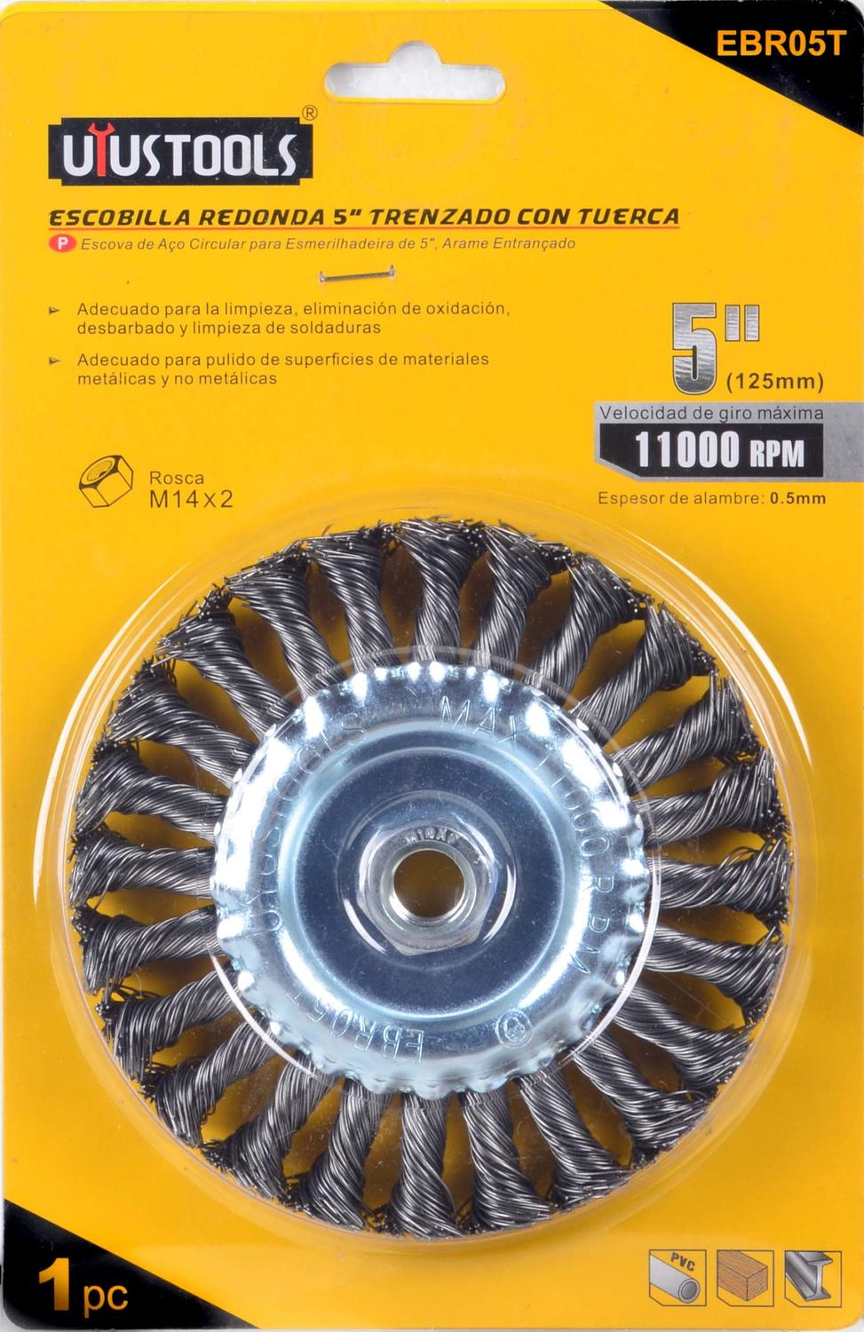 Grata Circular Acero Trenzada 4'' eje 22,23mm – Uyustools - Herram.cl