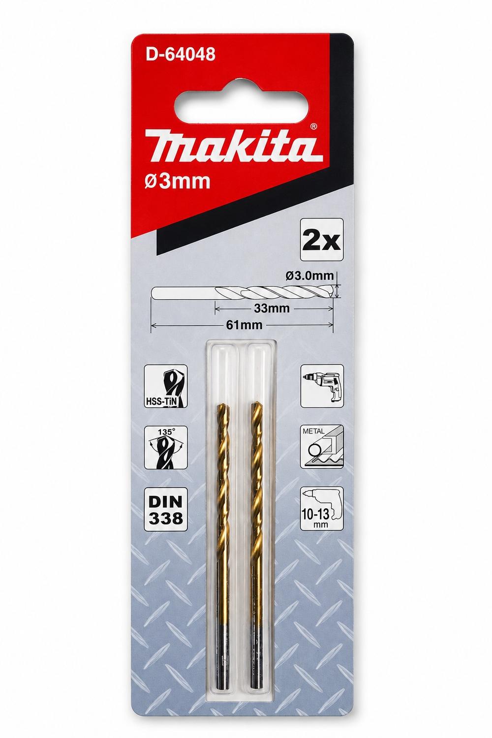 Broca Metal HSS-Tin 3x61mm 2 Pzas - Makita - Herram.cl