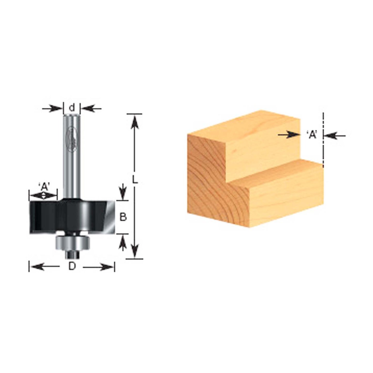 Fresa Rebaje C/Rod. 1 - 1/4''x3/8'' Toma 1/4'' - Timberline - Herram.cl