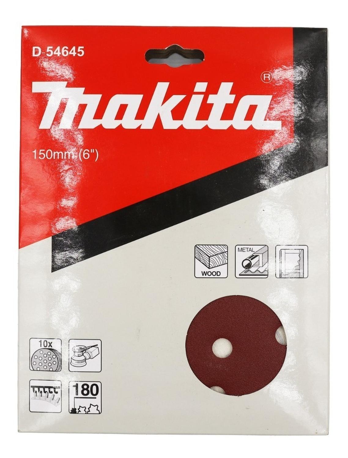 Pack 10 Discos Lija Con Velcro 150mm (6'') G180 - Makita - Herram.cl