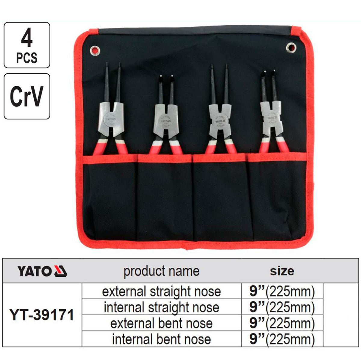 Juego Alicate Saca Seguros 225mm 4 Pzas - Yato - Herram.cl