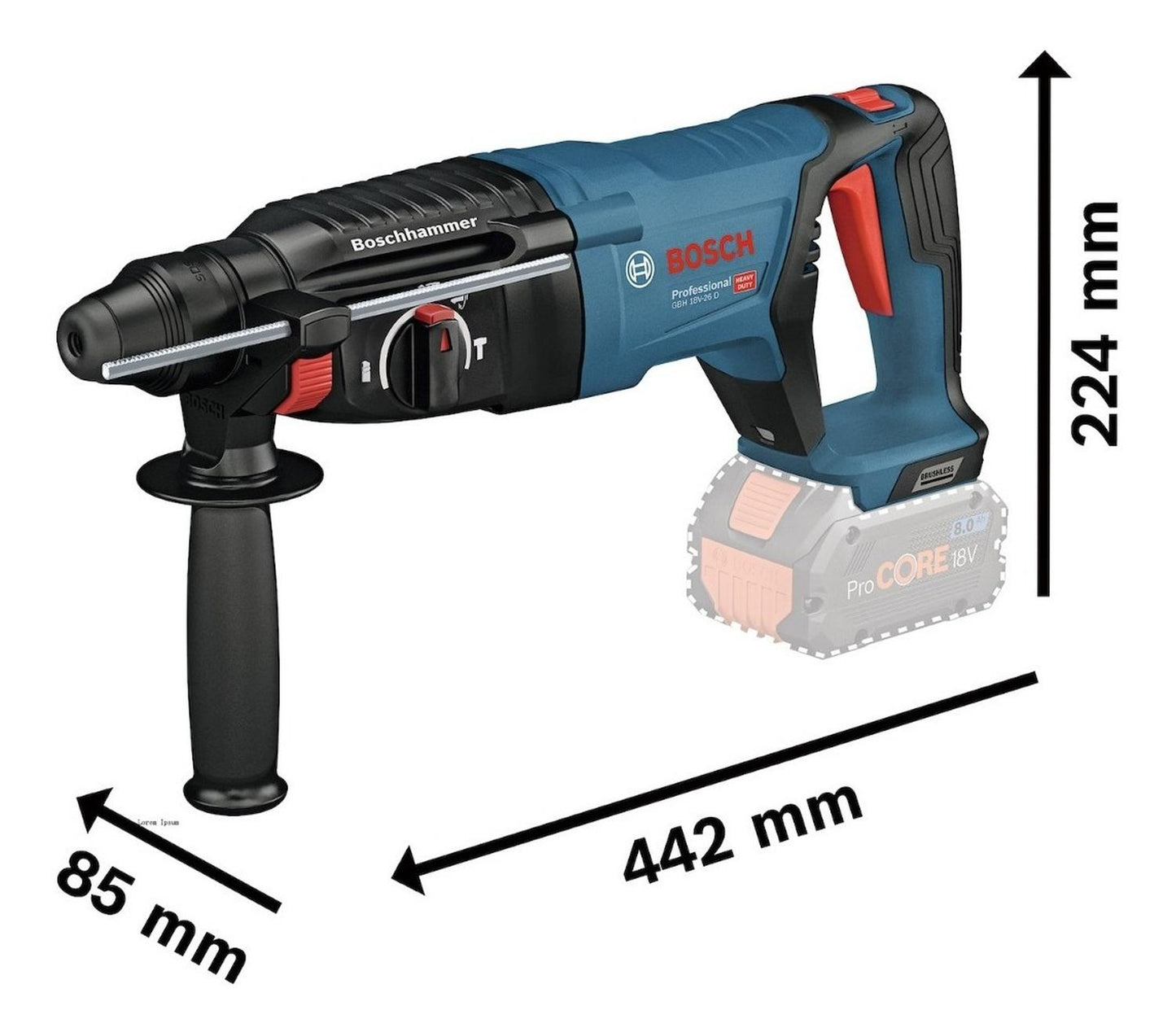 Rotomartillo Inalámbrico Bosch Gbh 18v - 26 SDS - Plus Bare Tool - Herram.cl