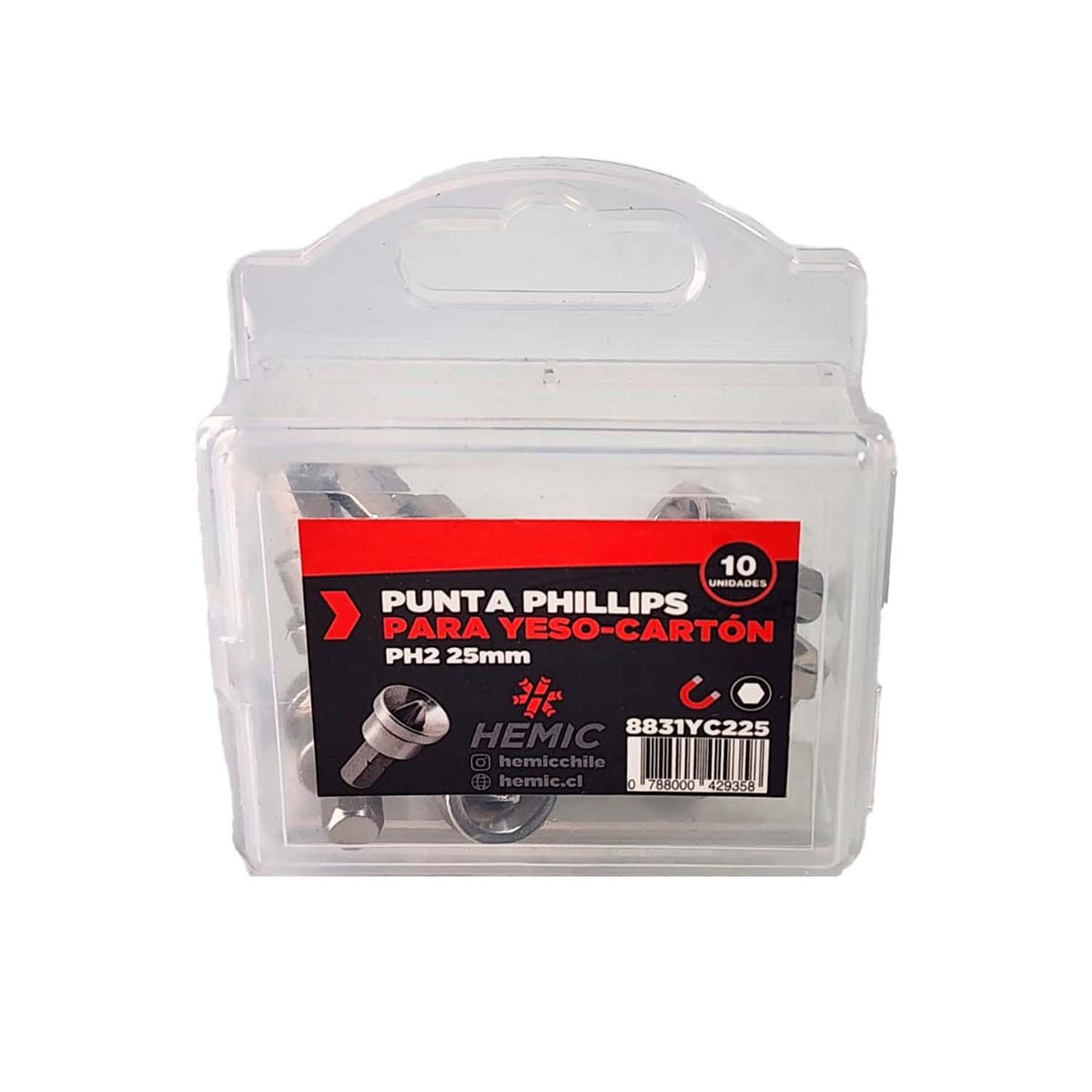 Pack 10 Puntas Phillips Drywall PH2x25mm - HEMIC - Herram.cl