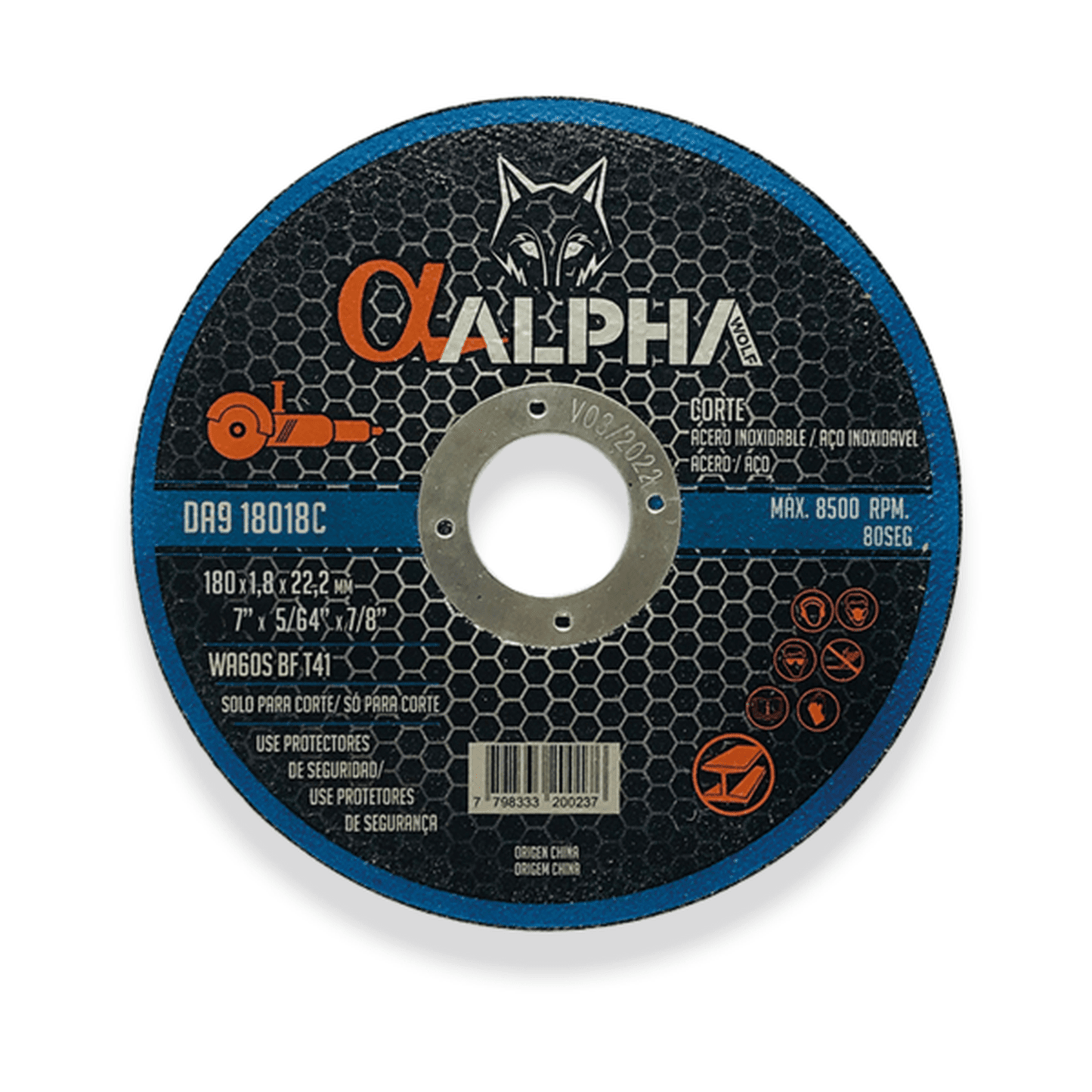 Disco De Corte Inox 7''x1,8x22,2mm - Alpha Pro - Herram.cl