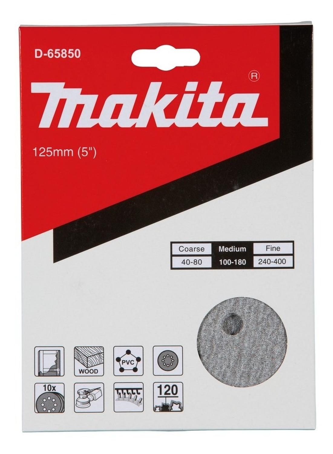 Pack 10 Discos Lija Con Velcro 125mm G120 - Makita - Herram.cl