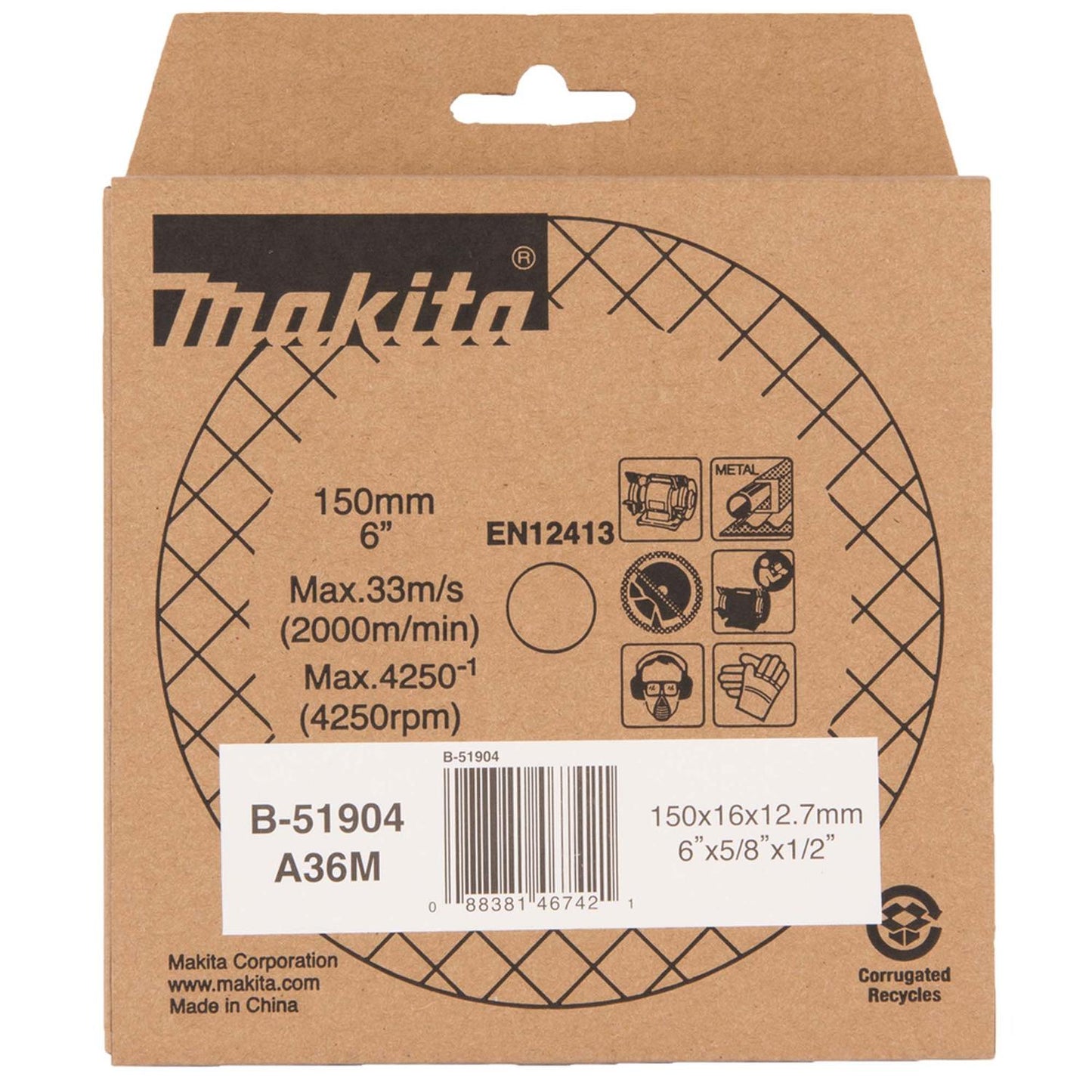 Piedra Para Esmeril de Banco 6''x5/8''x1/2'' A36M - Makita - Herram.cl