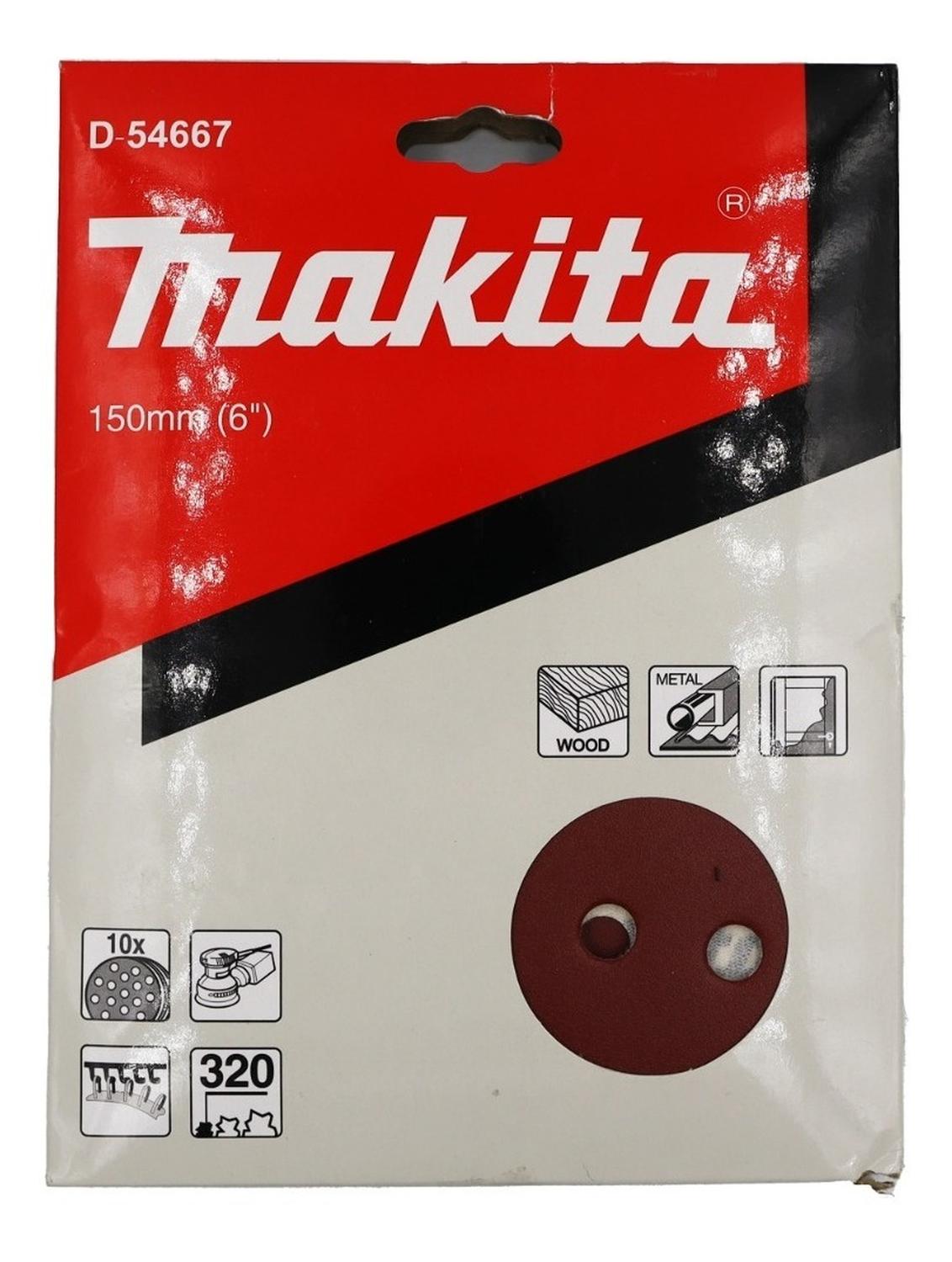 10 Discos Lija Con Velcro 150mm (6) G320 Makita D - 54667 - Herram.cl
