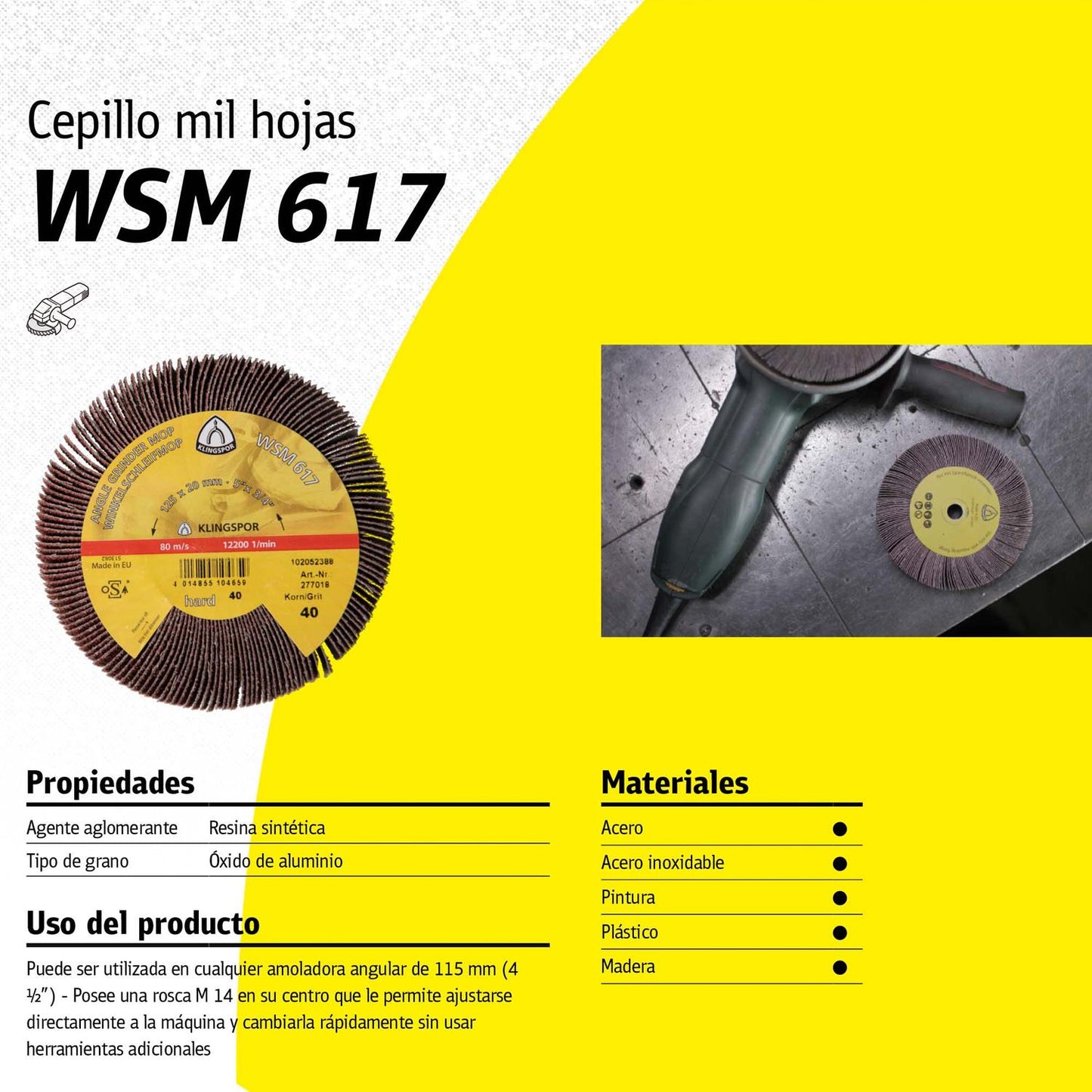 Rueda mil hojas WSM 617 / 115x20mm /M14 - Klingspor - Herram.cl