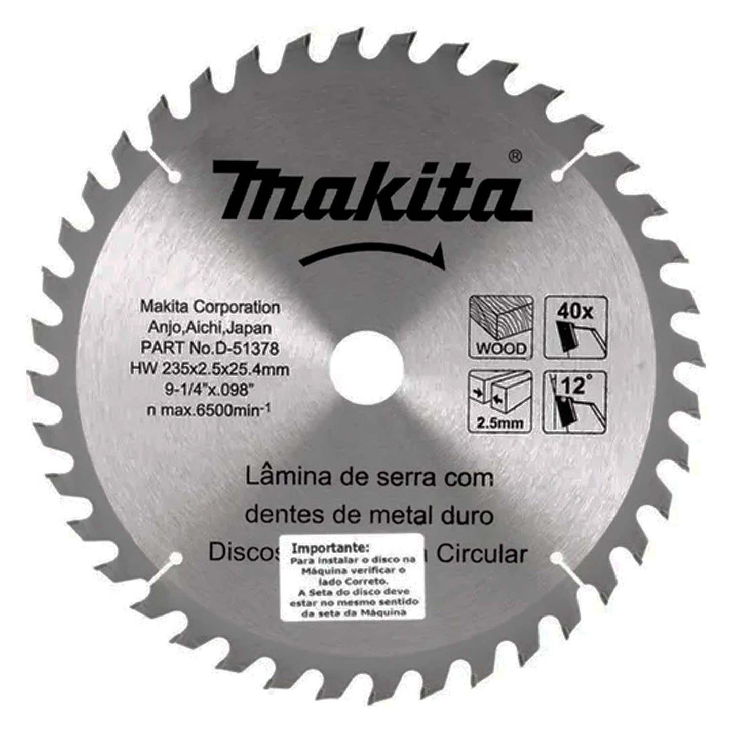 Disco de Sierra Circular 9 - 1/4''x1'' 40 D Madera - Makita - Herram.cl