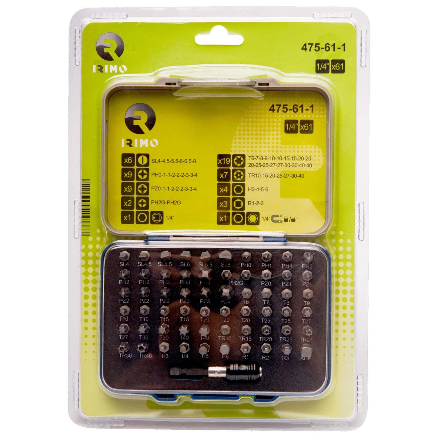 Juego de Puntas de Destornillar 1/4'' 61 Pzas - Irimo - Herram.cl