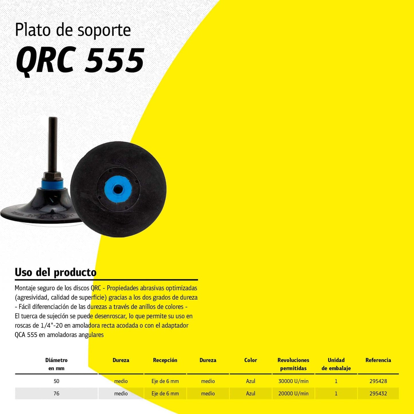 Plato Soporte Goma QRC 555 76x6mm (3'') - Klingspor - Herram.cl