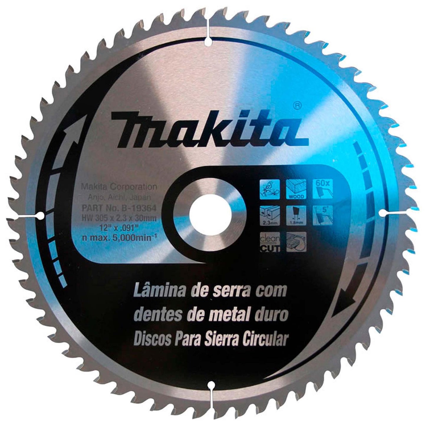 Disco De Sierra T.C.T. 12''x2,3x30mm 60 D (Madera) - Makita - Herram.cl