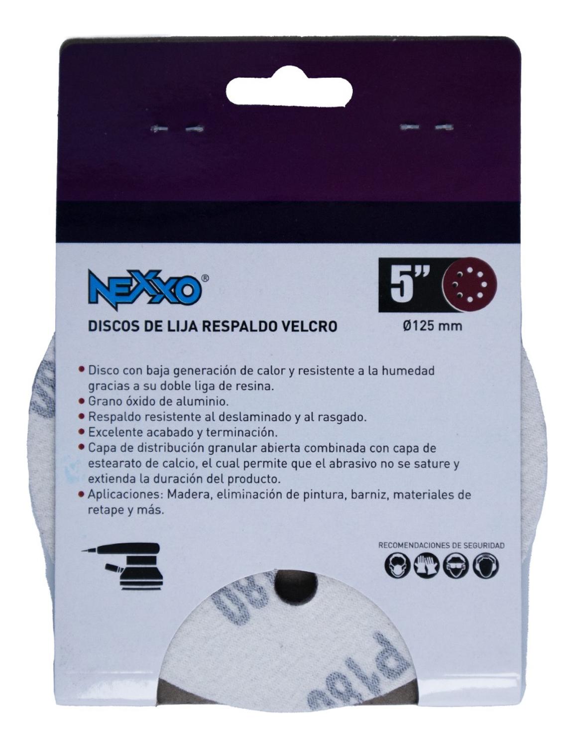 Pack 5 Discos De Lija Con Velcro 5'' (125mm) G180 - Nexxo - Herram.cl