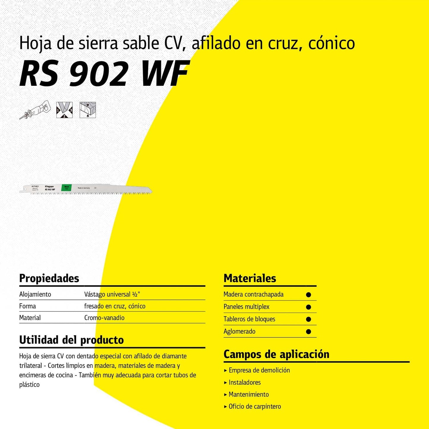 Set 5 un - Sierra Sable RS902 WF SPECIAL Madera 19 X 240 X 1,2mm - Herram.cl