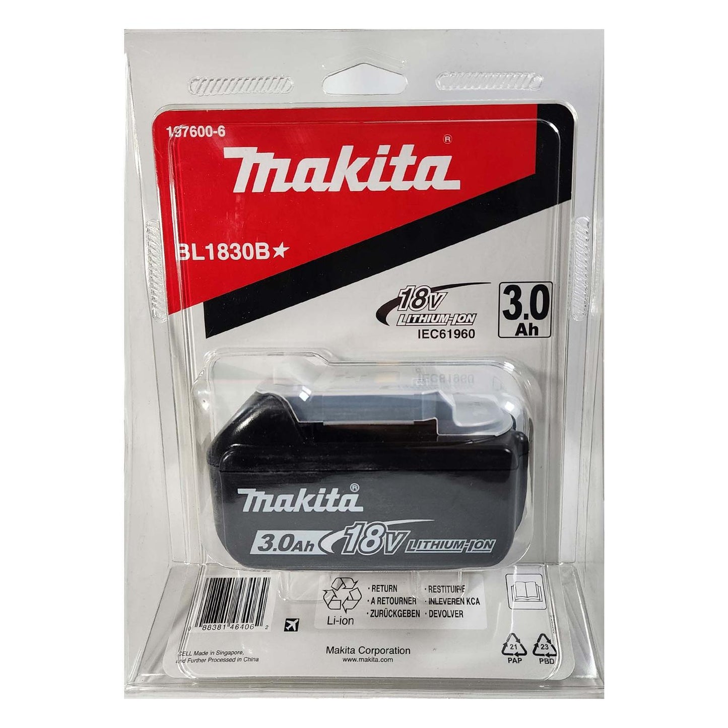 Batería Lithium - Ion 18V LXT (BL1830B) 3.0 Ah Clamshell - Makita - Herram.cl