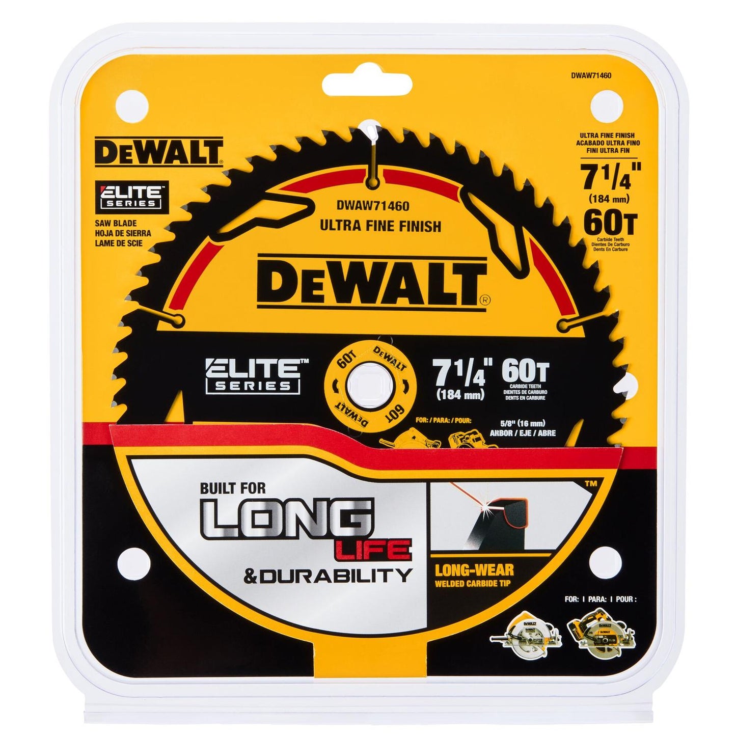 Disco De Sierra Elite Series 7 - 1/4'' Eje 5/8'' 60T - DeWALT - Herram.cl