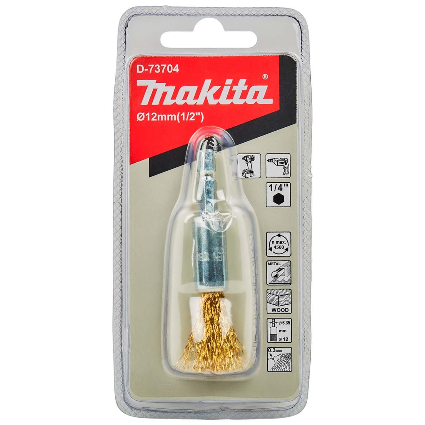 Grata Pincel Latón Ondulado 12mm (1/2'') Toma 1/4'' - Makita - Herram.cl