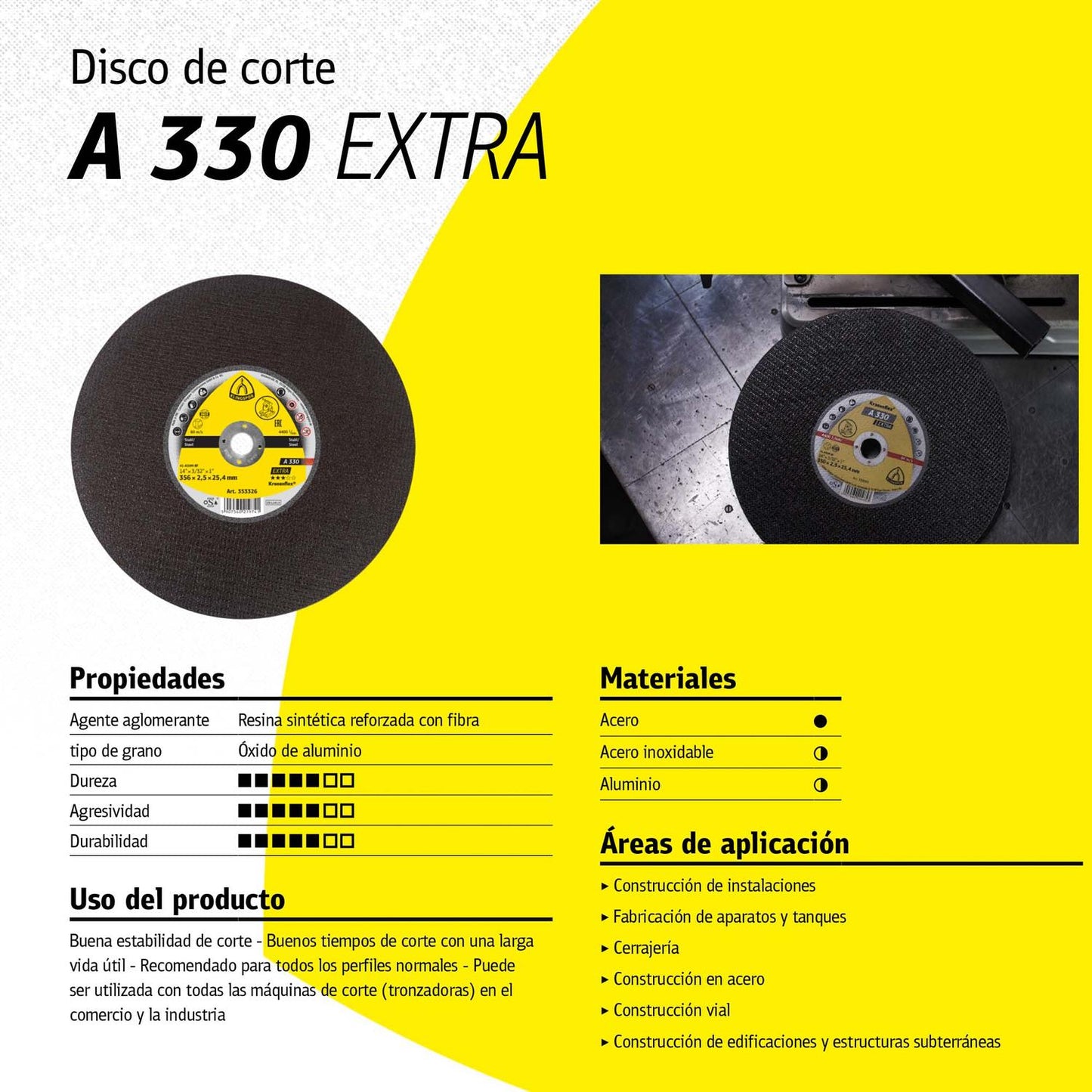 Disco de corte Metal A 330 Extra 16''x3x25,4mm - Klingspor - Herram.cl