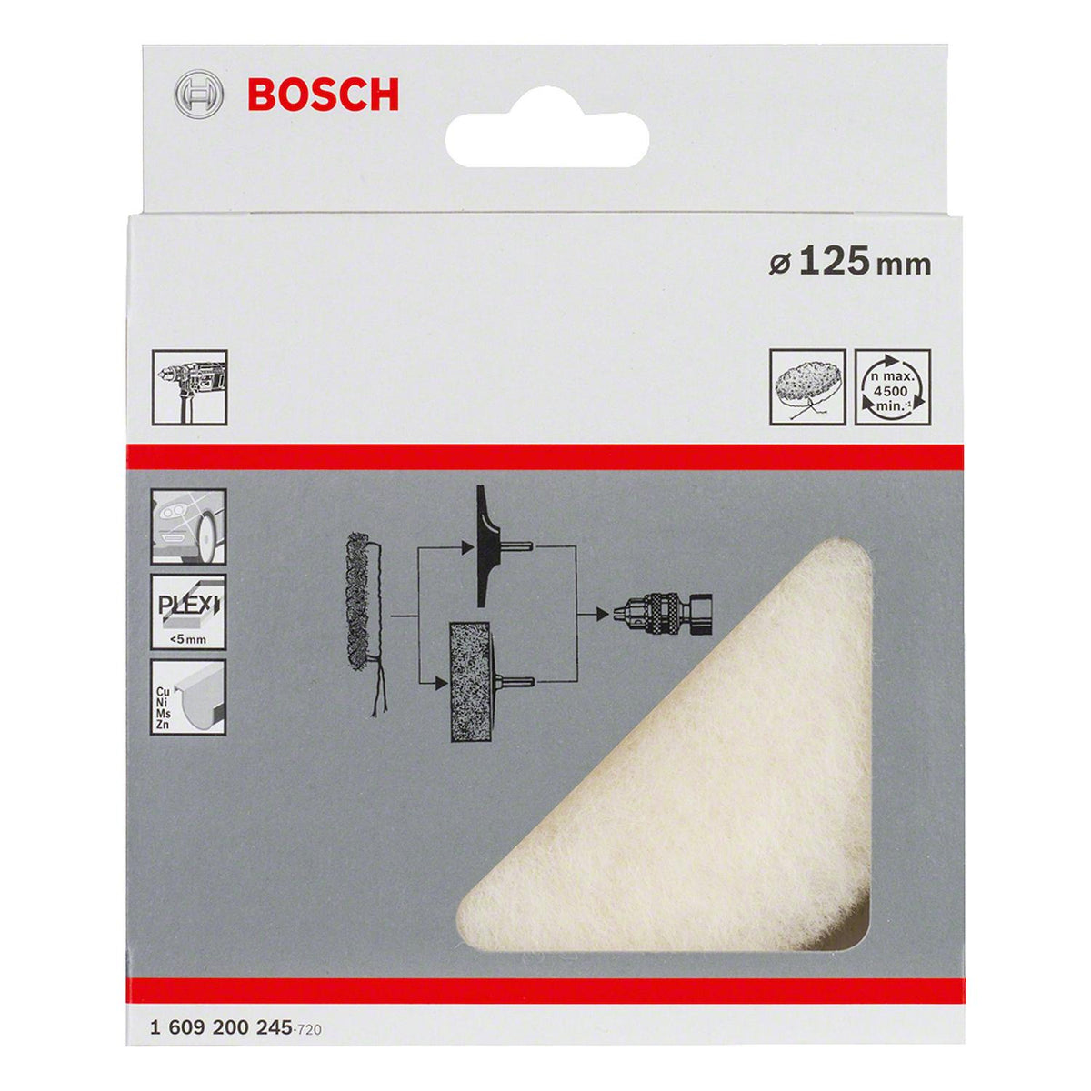 Bonete de lana para taladro pulido 125mm - Bosch - Herram.cl