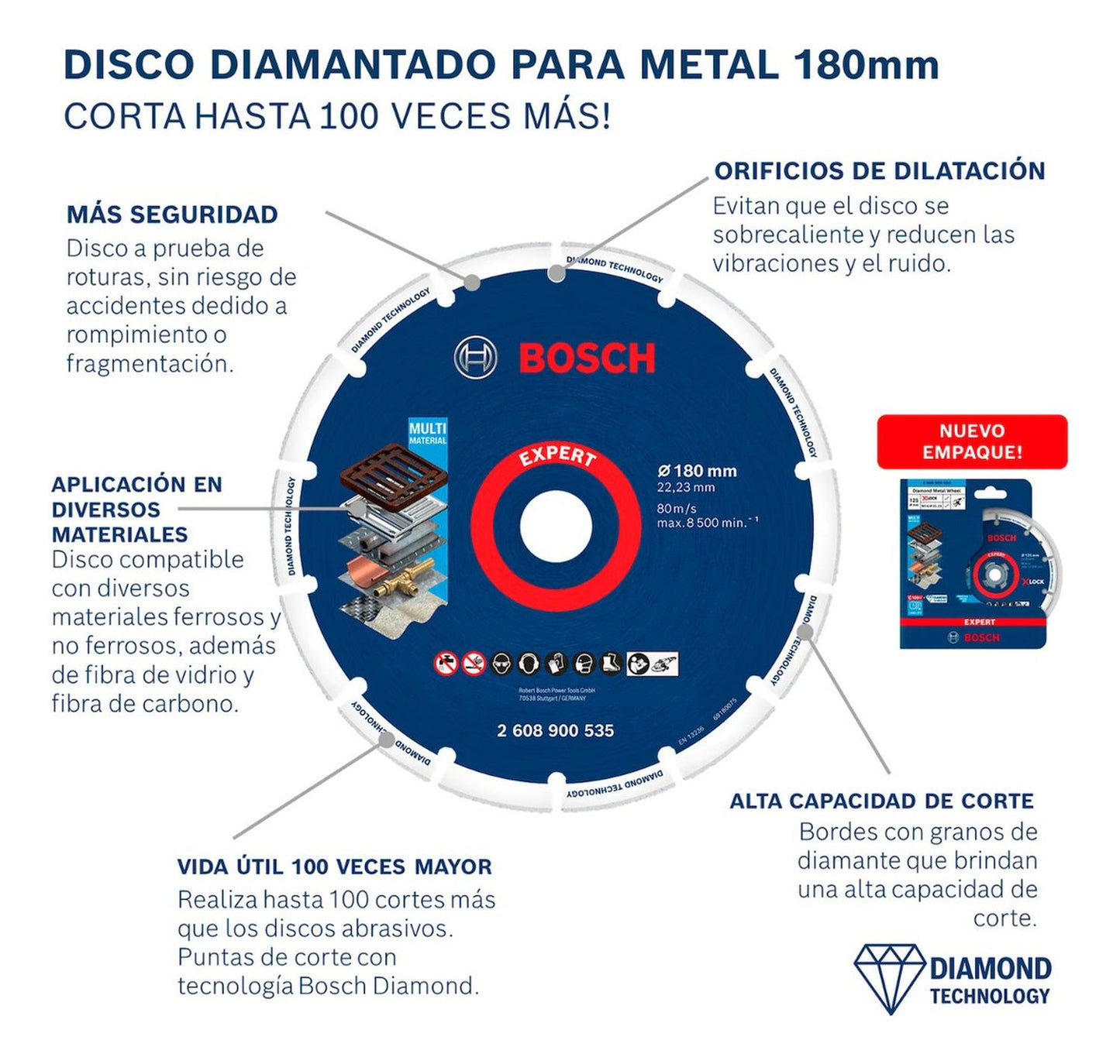 Disco Diamantado Expert Para Metal (7'') 180x22,23mm - Bosch - Herram.cl