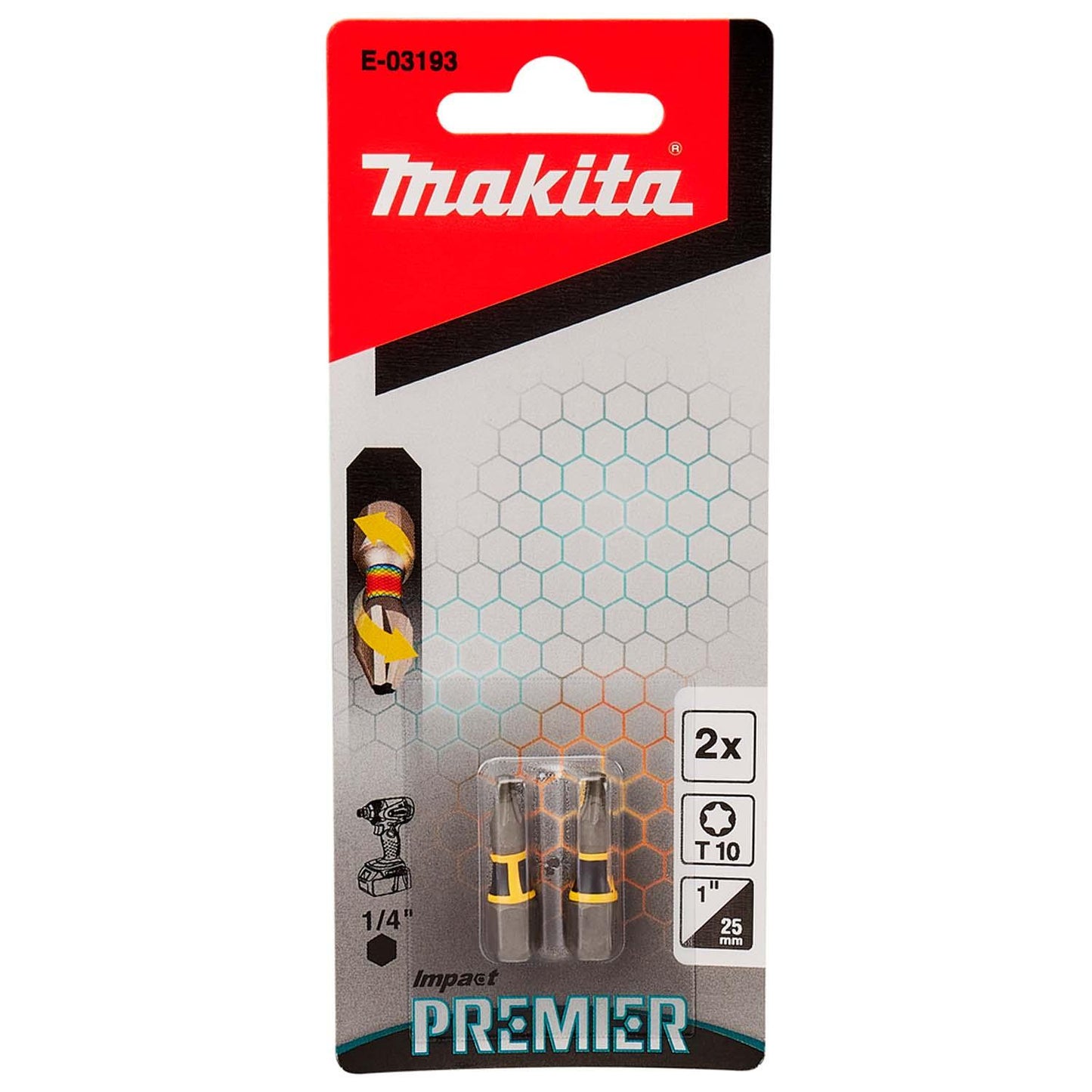 Puntas de Torsión Impact Premier T10 - 25mm 2 Pzas - Makita - Herram.cl