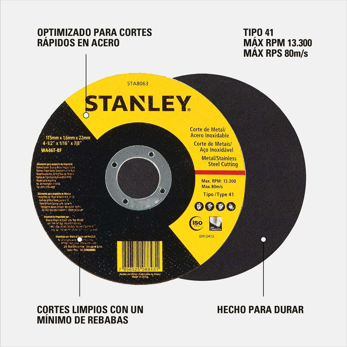 Disco de Corte Stanley STA8063 Inox 4-1/2"x1.6mm - Herram.cl