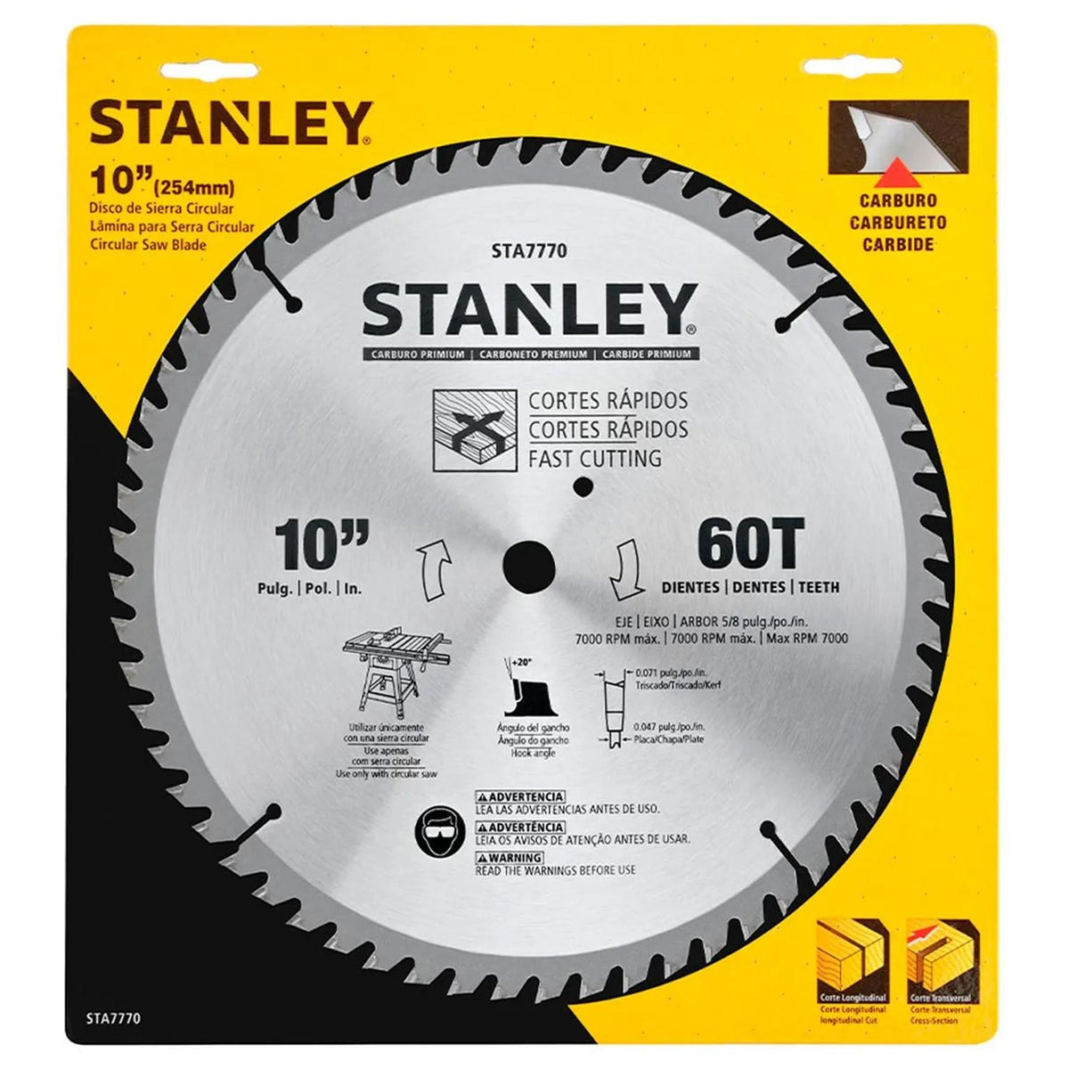 Disco Sierra Madera 10'' 254mm 60D Stanley STA7770 - Herram.cl