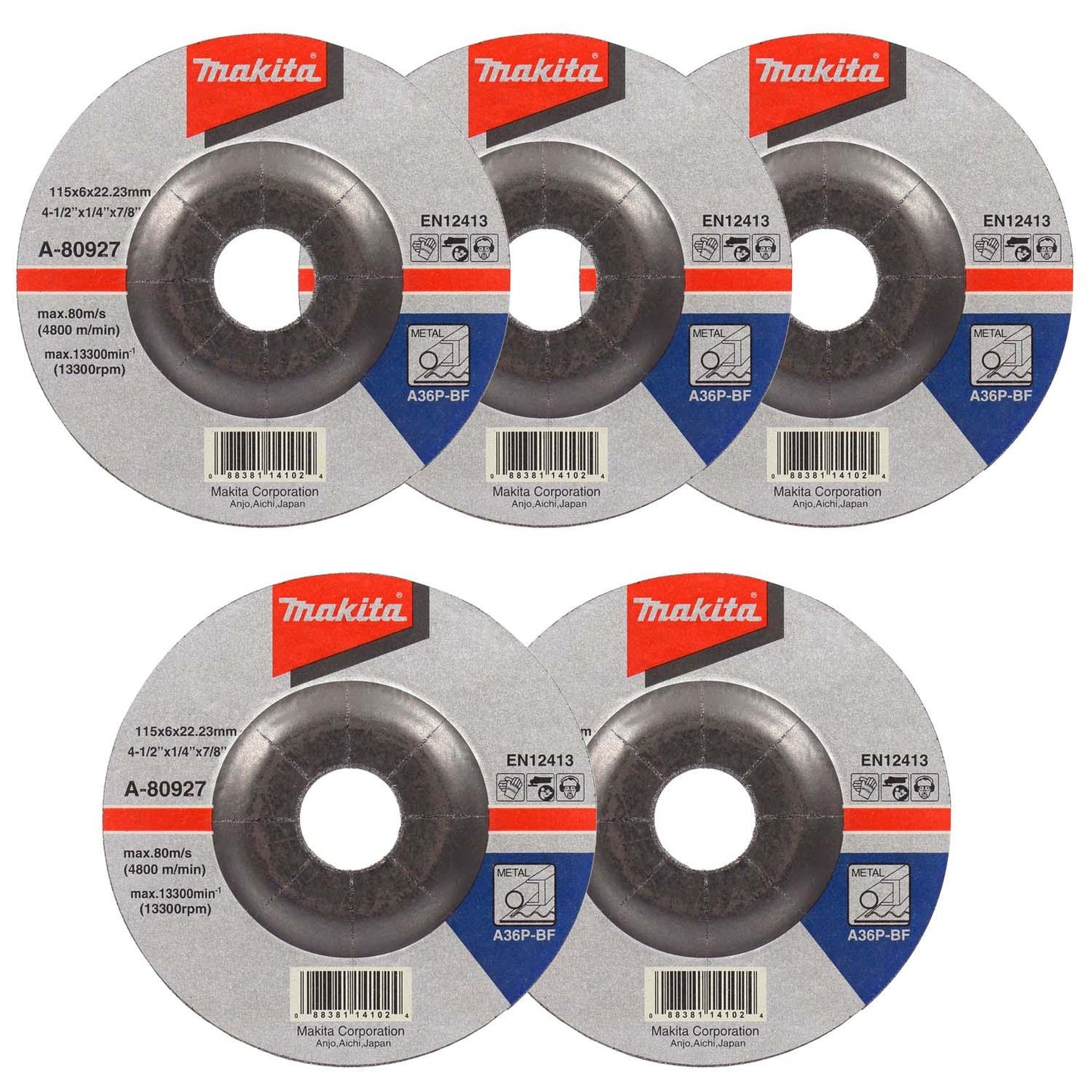 Pack 5 Discos de Desbaste Metal 4 - 1/2'' 6mm – Makita - Herram.cl
