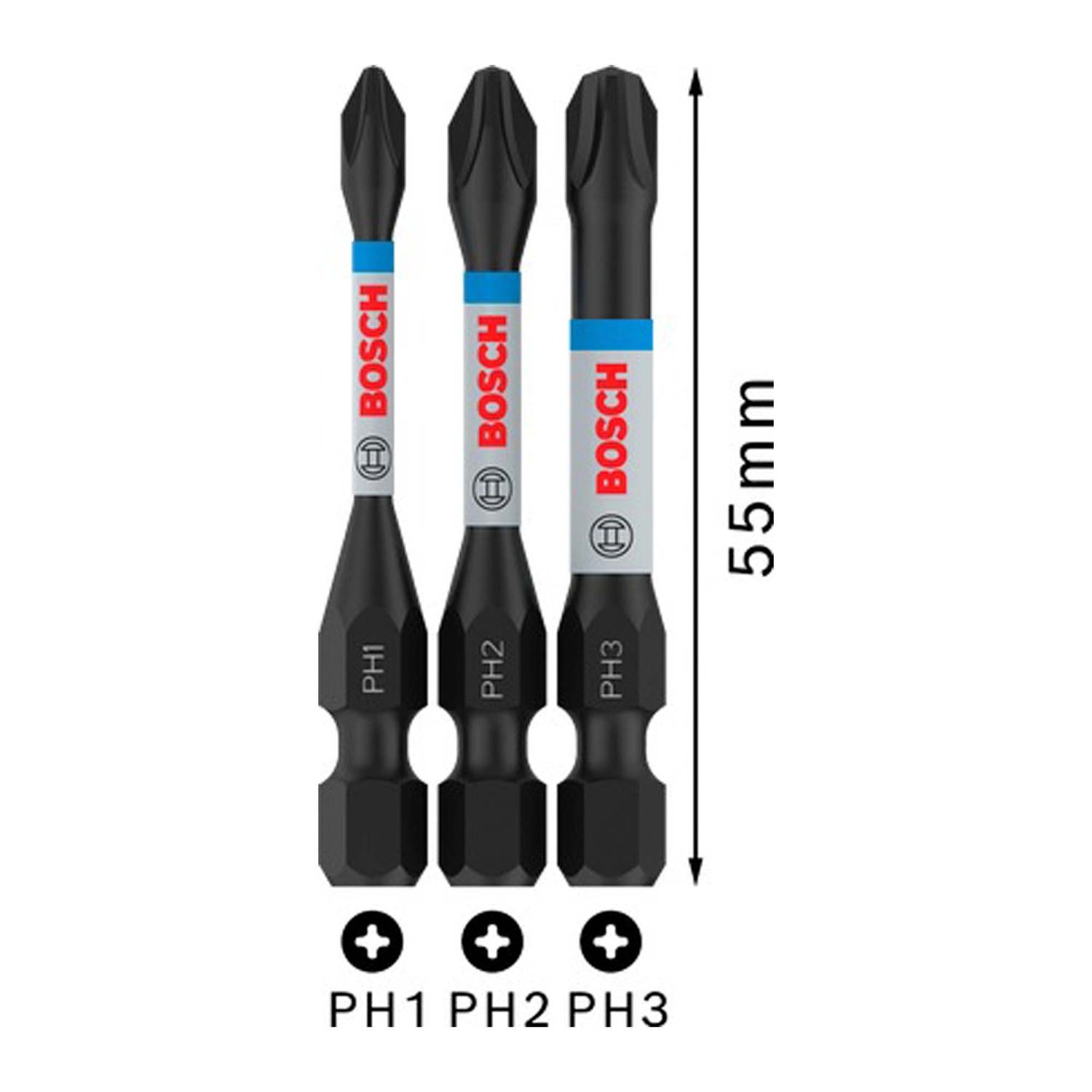 Juego Puntas PRO Impact PH(1, 2, 3)x55mm 3 Pzas - Bosch - Herram.cl