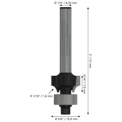 Fresa Redondear PRO R1,6mm Vástago 1/4'' Madera - Bosch - Herram.cl