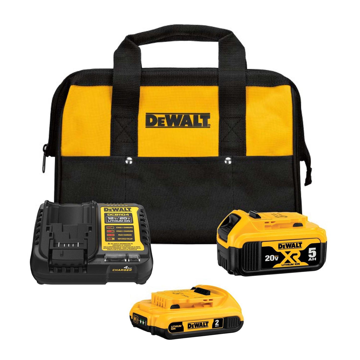 Kit 2 Baterías 20V Max. 5.0 / 2.0 Ah+Cargador+Bolso - DeWALT - Herram.cl