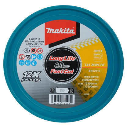 Pack 12 Discos de Corte Inox 4 - 1/2''x0,8mm - Makita - Herram.cl