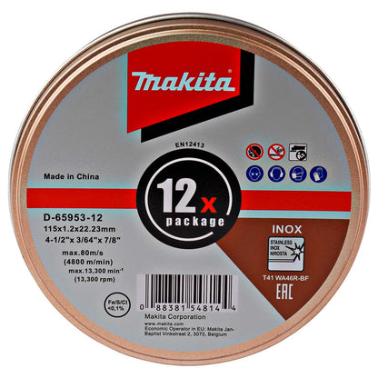 Pack 12 Discos De Corte Inox 4 - 12''x1,2 mm - Makita - Herram.cl