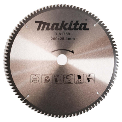 Disco de Sierra 10 - 1/4''x1'' 100 D Para Aluminio - Makita - Herram.cl