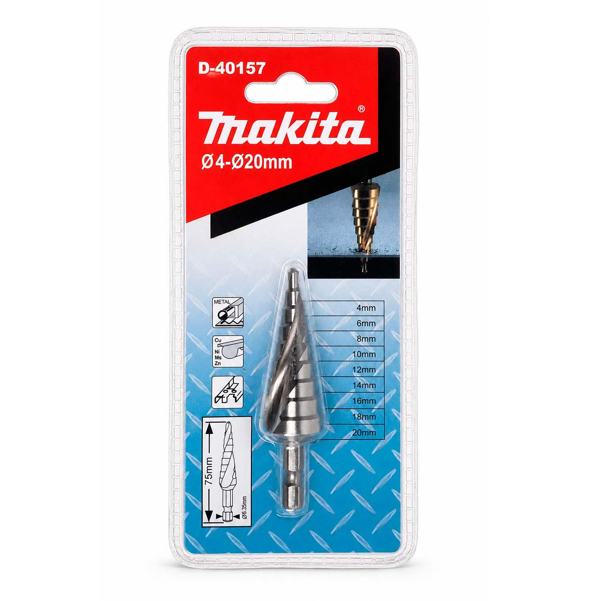 Broca Escalonada HSS 4-20mm 9 Pasos Makita D-40157 - Herram.cl