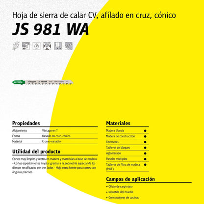 Hoja de Calar JS981 WA Madera 170mm 5 Pzas. - Klingspor - Herram.cl