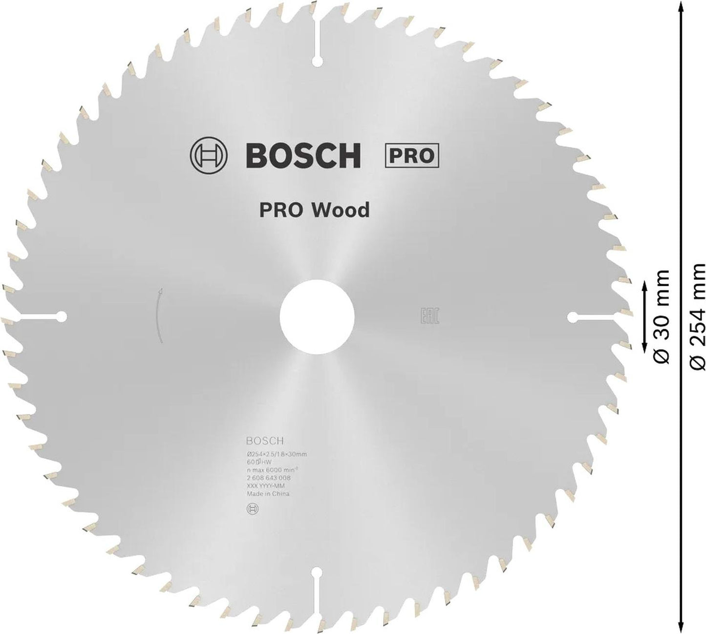 Disco De Sierra Circular PRO Wood 10''x2,5x30mm 60 D - Bosch - Herram.cl