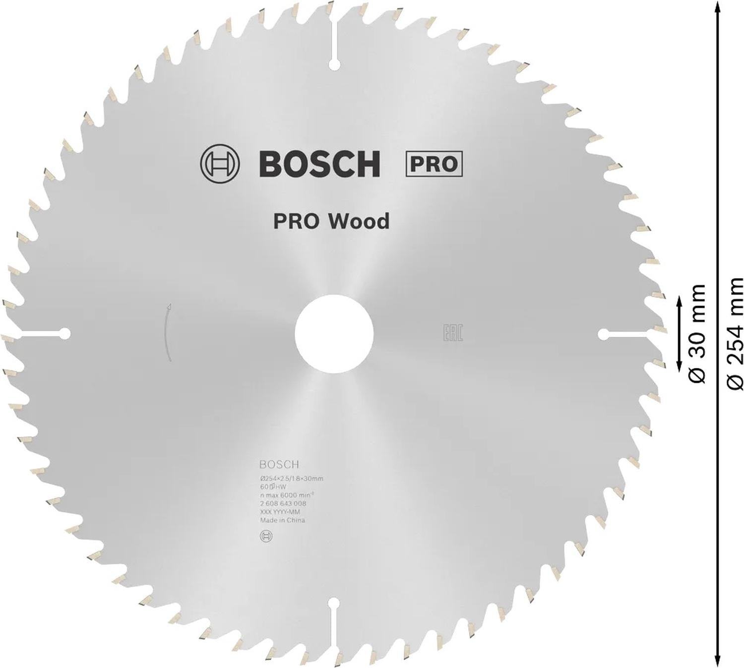 Disco De Sierra Circular PRO Wood 10''x2,5x30mm 60 D - Bosch - Herram.cl